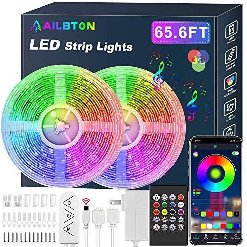 65.6ft/20M Led Strip Lights, Long Smart Music Sync 5050 RGB Color Changing Light Strip Bluetooth APP/IR Remote/Switch Box Control Rope Lights LED Lights for Bedroom,Party,Home Decoration,Festival