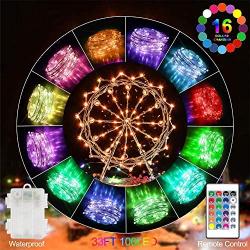 YoTelim LED Fairy Lights Battery Operated Outdoor 33Ft 100 LED String Lights with Remote, 16 Color Changing Lights Twinkle Firefly Lights for Bedroom Party Wedding Christmas, Patio