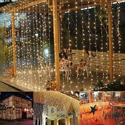 slashome LED Curtain Lights, 19.8x9.8ft, 600 LED, 8 Modes Plug in Curtain Lights, Wall Window String Lights for Indoor Outdoor Christmas Party Wedding Backdrop Patio Décor Garden Bedroom Decorations