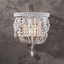 Jiuzhuo Classic Style Distressed White Wood Beaded 1-Light Decorative Indoor Wall Sconce Light