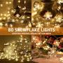 Chiachi 2 Pack Christmas Lights,Snowflake String Lights 40 ft 80 LED Fairy Lights with 36 Pcs Snowflakes Window clings Operated Waterproof for Bedroom Xmas Indoor Outdoor Party Supplies (Warm Light)
