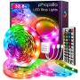 Phopollo Led Strip Lights Color Changing 32.8ft Flexible 5050 RGB Led Lights Kit with 12v Power Supply and 44 Key Ir Remote Controller
