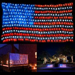 American Flag Lights with 420 Super Bright LEDs,Waterproof Led Flag Net Light of The United States, Hanging Ornaments for Christmas Party Independence Day, Memorial Day, July 4th Decoration