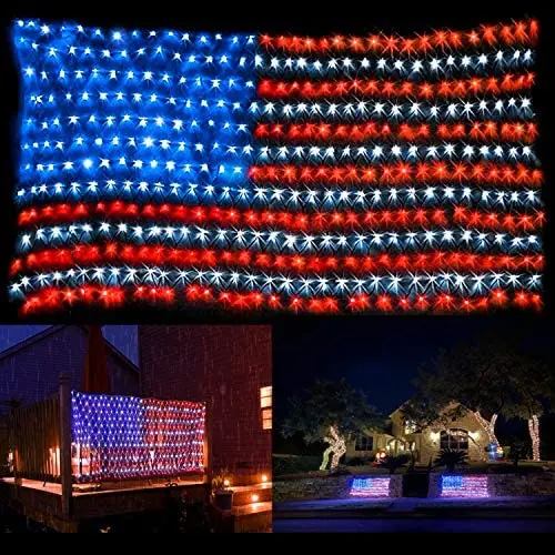 American Flag Lights with 420 Super Bright LEDs,Waterproof Led Flag Net Light of The United States, Hanging Ornaments for Christmas Party Independence Day, Memorial Day, July 4th Decoration