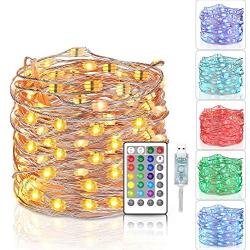 Tesyker Fairy Lights, Led String Lights 33 Ft 100 LEDs String Lights for Bedroom, Color Changing Lights with Remote for Indoor Wedding Costume, Christmas Lights USB 16 Colors Vsco Room Decor