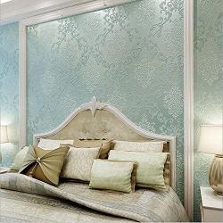 DAWEI 3D Luxury Damask Pearl Powder Non-Woven Wallpaper Roll for Living Room Light Blue Color 1.73W x 35.8L