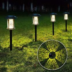 LANSGARINE 6 Pack Glass Solar Lights Pathway Outdoor,Newest Design,Bright Garden Stake lights,Waterproof Wireless Sun Powered Landscape Lighting for Yard Patio Walkway Lawn(Black,Warm White)