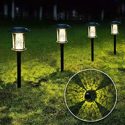 LANSGARINE 6 Pack Glass Solar Lights Pathway Outdoor,Newest Design,Bright Garden Stake lights,Waterproof Wireless Sun Powered Landscape Lighting for Yard Patio Walkway Lawn(Black,Warm White)