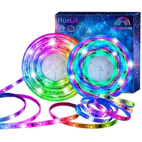 HueLiv Rainbow RGB LED Strip Lights 32.8FT Dreamcolor Color Changing Tape Lights 300 LEDs with Remote Control Sync Music for Bedroom, Kitchen, Party Waterproof