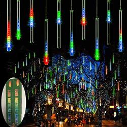 Zezuxy Meteor Shower Lights Multicolor, 144 LED Falling Rain Lights with 30cm 8 Tubes Falling rain Drop Christmas Lights, UL Listed Icicle Cascading Light for New Year Gift Party Holiday Wedding Tree