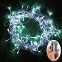 echosari 100 LEDs Outdoor LED Fairy String Lights Battery Operated with Remote (Dimmable, Timer, 8 Modes) - Cool White