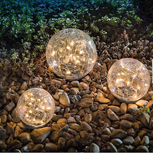 Garden Solar Lights, Cracked Glass Ball Waterproof Warm White LED for Outdoor Pathway Walkway Patio Yard Lawn, 1 Globe (4.72”)