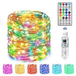 Auplf USB Christmas String Lights,33ft 100 LEDs Fairy String Lights 16 Colors Changing Twinkle Lights with Remote,String Lights with Timer Function for Wedding Halloween Christmas Festival