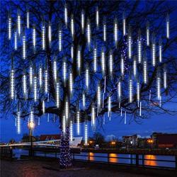 Meteor Shower Lights Christmas Lights LED Falling Rain Lights 30cm 8 Tubes Icicle Snow Raindrop Outdoor String Lights for Christmas Trees Holiday Decoration Wedding Party Patio Garden (White)