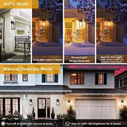 Motion Sensor Outdoor Wall Lantern, Dusk to Dawn Photocell Exterior Light Fixture Wall Mount,100% Aluminum, Clear Glass, Matte Black Wall Sconce for Porch Doorway Garage, E26 Socket, Motion Activated