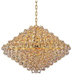 Essa Gold Large Pendant Chandelier 32'' Wide Crystal Diamond Shape 21-Light Fixture for Dining Room House Foyer Kitchen Island Entryway Bedroom Living Room - Vienna Full Spectrum