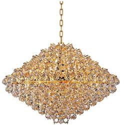 Essa Gold Large Pendant Chandelier 32'' Wide Crystal Diamond Shape 21-Light Fixture for Dining Room House Foyer Kitchen Island Entryway Bedroom Living Room - Vienna Full Spectrum