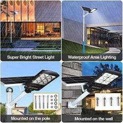 Sunlement 300W LED Solar Street Lights, Outdoor Dusk to Dawn Pole Lights with Remote Control, 660 LEDs, Waterproof, for Parking Lot, Pathway, Garden, Yard, Patio(Cool White)