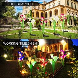 WOSPORTS 3 Pack Solar Lights Outdoor Garden Stake Flower Lights with Total 12 Lily Flower, Multi Color Changing LED Lily Solar Powered Lights for Patio, Lawn, Garden, Yard Decoration