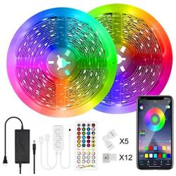 LED Strip Lights, Relohas 65.6ft RGB LED Light Strip Music Sync Bluetooth App Control, SMD 5050 Color Changing Light Strip with Remote for Home Bedroom Kitchen