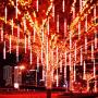 Number-one Meteor Shower Lights, LED Falling Rain Lights 30cm 8 Tube 192 LEDs Falling Raindrop Light, Waterproof Icicle Snow Fall String Lights for Xmas Tree Parties Wedding Garden (Red)