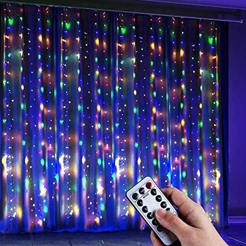Anpro Color Changing Window Curtain String Light, Warm White & Multicolor 320LED Fairy Starry Lights USB Powered Remote & Timer Waterfall Fairy Lights for Valentines Day, Bedroom, Weddings, Party