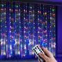 Anpro Color Changing Window Curtain String Light, Warm White & Multicolor 320LED Fairy Starry Lights USB Powered Remote & Timer Waterfall Fairy Lights for Valentines Day, Bedroom, Weddings, Party