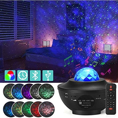 Galaxy Star Projector Starry Projector Light with 21 Lighting Modes with Remote Control& Built-in Music Player Ocean Wave Star Projector As Gifts Decor Birthday Party Wedding Bedroom Living(Black)