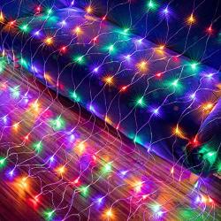 AWQ 200 LED 9.8ft x 6.6ft String Lights Net Mesh Lights Christmas Net Lights 8 Modes for Christmas Wedding Party Home Garden Lawn Bushes Bedroom Indoor Outdoor Decor (Multicolor)