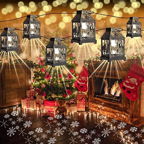 Yostyle Christmas Snowflake Projector String Lights, 22FT 6PCS Decorative Lantern Lights with Snowflake Projection for Xmas Indoor Outdoor Garden Patio Yard Bedroom Holiday Decor