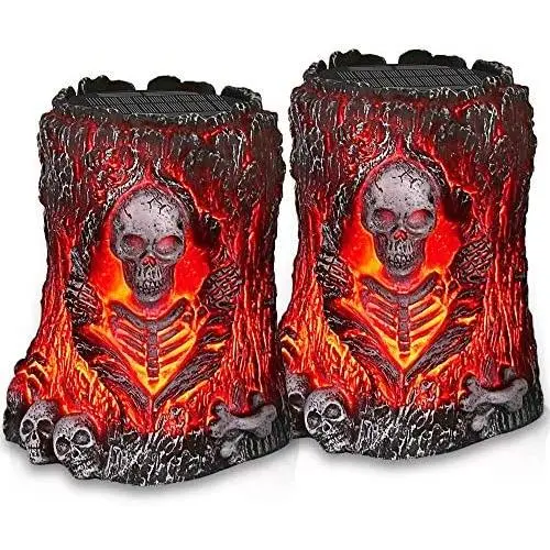 MAOKOT Solar Lights Outdoor, Stump On Fire Torch Lights, Dancing Flame Lantern Lights, Solar Powered Landscape Lights for Garden Patio Pathway Deck Yard Decor, 2 Pack
