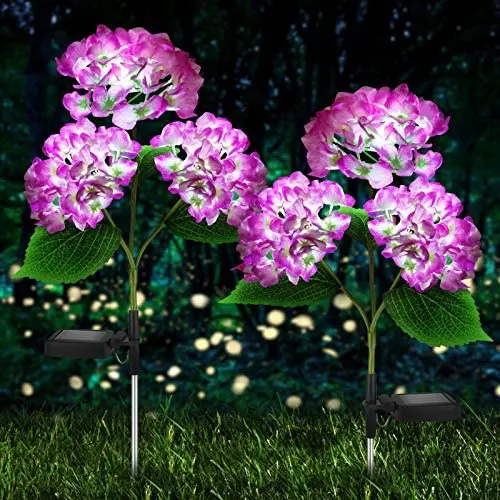 Solar Lights Outdoor Decorative - 2 Pack Hydrangea Solar Garden Stake Lights Waterproof and Realistic LED Flowers Powered Outdoor In-Ground Lights for Garden Lawn Patio Backyard (Purple) Solar Lights Outdoor Decorative - 2 Pack Hydrangea Solar Garden Stake Lights Waterproof and Realistic LED Flowers Powered Outdoor In-Ground Lights for Garden Lawn Patio Backyard (Purple)