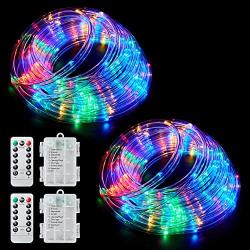 Ollivage Color Changing Rope Lights String Lights for Bedroom, Battery Powered Light Strip 40ft 8 Modes Hanging Fairy Lights with Remote for Camping Halloween Christmas, 2 Pack