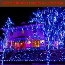 Purtuemy Meteor Shower Lights Christmas Lights, Falling Rain Lights 12 inch 8 Tubes LED Icicle Cascading String Lights for Christmas Halloween Holiday Decoration Garden Outdoor Trees Wedding , Blue