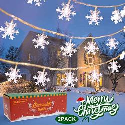 BANNILU Christmas Snowflake String Lights, 2 Pack Snowflake Fairy Lights 40 ft 80 LED Battery Operated Waterproof for Xmas Home Garden Bedroom and Indoor&Outdoor Decoration, (Snowflakes White)