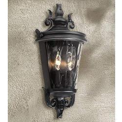 Casa Marseille Traditional Outdoor Wall Light Fixture Textured Black Scroll 17'' Clear Hammered Glass for Exterior Porch Patio - John Timberland