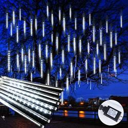 Meteor Shower Icicle Christmas Lights Outdoor, 11.8 Inches 8 Tubes 192 Led Dropping Lights Connectable, Waterproof Hanging Falling Rain Lights for Tree Bushes Holiday Christmas Tree Lights, White