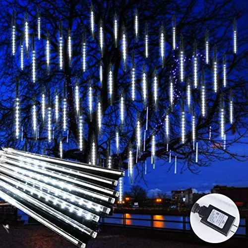 Meteor Shower Icicle Christmas Lights Outdoor, 11.8 Inches 8 Tubes 192 Led Dropping Lights Connectable, Waterproof Hanging Falling Rain Lights for Tree Bushes Holiday Christmas Tree Lights, White Meteor Shower Icicle Christmas Lights Outdoor, 11.8 Inches 8 Tubes 192 Led Dropping Lights Connectable, Waterproof Hanging Falling Rain Lights for Tree Bushes Holiday Christmas Tree Lights, White
