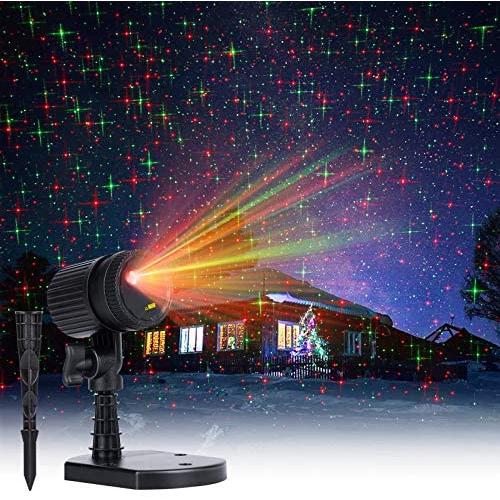 Christmas LED Projector Lights Outdoor: Red & Green Starry Projection Light 3 Working Modes Waterproof Plug in Mountable for Holiday House Indoor Outdoor Party New Year Decoration