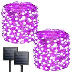 Albelt 2-Pack Each 72ft 200 LED Solar Lights Outdoor String (Ultra-Bright & Extra-Long), Upgraded Solar String Lights, IP65 Waterproof Copper Wire 8 Mode Solar Powered Fairy Lights (Purple)