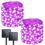 Albelt 2-Pack Each 72ft 200 LED Solar Lights Outdoor String (Ultra-Bright & Extra-Long), Upgraded Solar String Lights, IP65 Waterproof Copper Wire 8 Mode Solar Powered Fairy Lights (Purple)