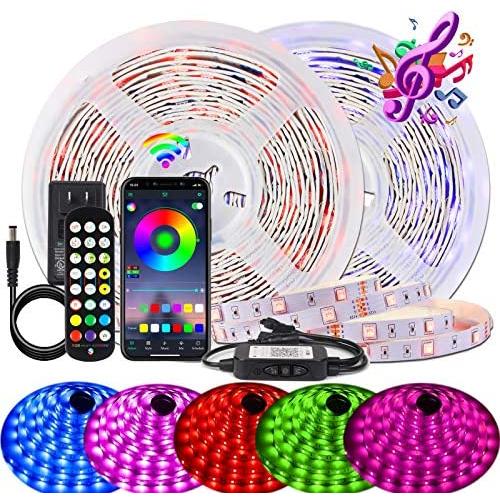 BIHRTC Led Strip Lights 65.6ft Music Sync RGB Color Changing 5050 led Tape Light Strip with Remote Controller Smart Led Rope Lights for Bedroom Home Party Decoration