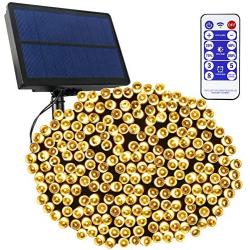 Tcamp 164Ft 500 LED Solar String Lights Outdoor Indoor Christmas String Lights with Remote Timer, 8 Modes Solar Powered Waterproof Fairy Lights for Christmas Tree Garden Patio Yard Decor (Warm White)