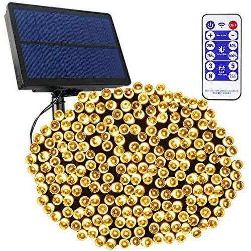 Tcamp 164Ft 500 LED Solar String Lights Outdoor Indoor Christmas String Lights with Remote Timer, 8 Modes Solar Powered Waterproof Fairy Lights for Christmas Tree Garden Patio Yard Decor (Warm White)