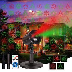 Xmas Red & Green Projector Outdoor Light for House, Holiday, Christmas, Party, Halloween Decoration, Gift, IP44 Waterproof, Wireless Remote Control (12 Illusions)