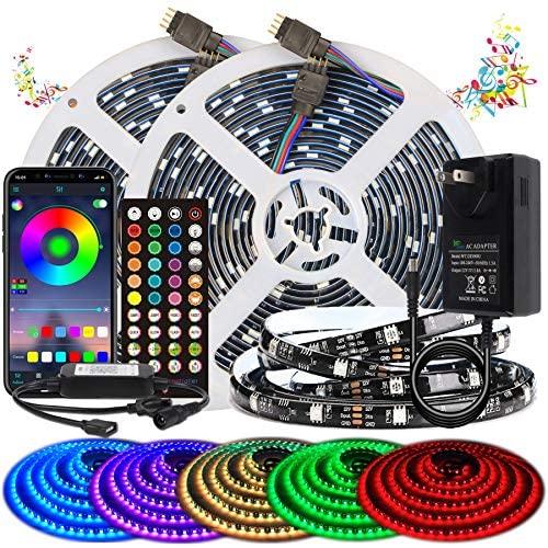 BIHRTC Led Strip Lights 32.8ft RGB Waterproof Led Light Strip 300 LEDs SMD 5050 Music Sync Color Changing with APP Controller and Remote Control Decoration for Bedroom Home TV Party