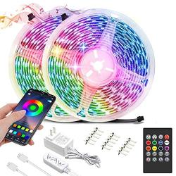 50Ft/15m LED Strip Lights, Color Changing RGB LED Light Strips with Remote, Music Sync Built-in Mic Bluetooth App Controlled 5050 LED Lights for Bedroom, Kitchen,2×25ft