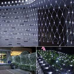 Oopswow 9.8ft x 6.6ft 192 LED Christmas Net Lights,8 Modes 30V Low Voltage Mesh Fairy String Lights for Christmas Trees, Bushes, Wedding, Garden, Outdoor Decorations (Cool White)