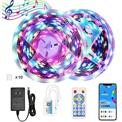 YUNBO Dreamcolor WS2811 Addressable RGB LED Strip Lights, 32.8ft Bluetooth APP and RF Remote Controlled Digital Programmable Rainbow LED Strip Lights Kit for Bedroom Living Room Home Decoration