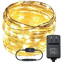 RUICHEN Dimmable Fairy Lights Plug in, 33 Ft 100 LED Starry String Lights with Touch Dimmer, Waterproof Silver Wire Twinkle Lights for Bedroom Patio Wedding Party Christmas (Warm White)